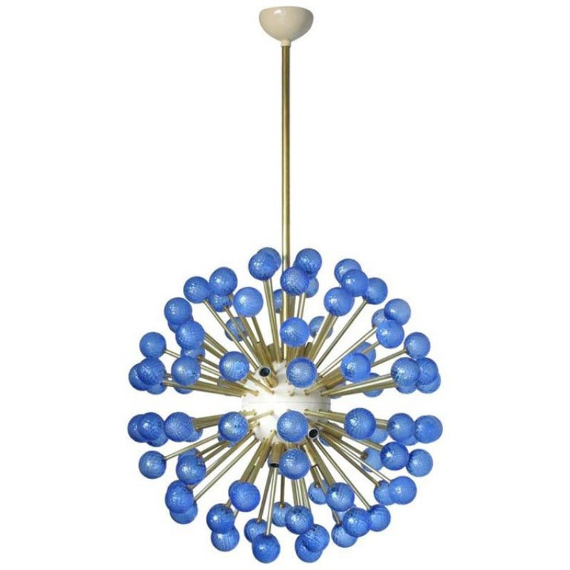 Murano 21 - Light Geometric Chandelier, Burnished Brass, Blue Indigo, 18" H x 28" W x 28" D