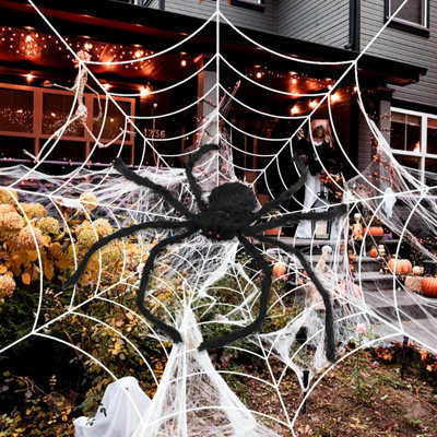 Décorations d'Halloween, lumières de toile d'araignée de diamètre avec araignée, 160 lumières à DEL étanches, télécommande, toile d'araignée à 8 modes pour la maison de jardin
