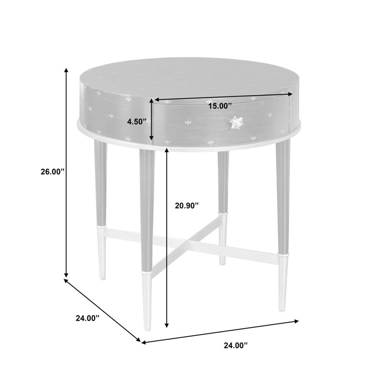 Gold and Black Round Wood Metal Accent Table with Storage