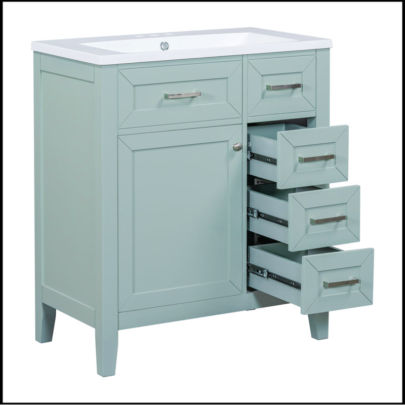 Meuble-lavabo 30 po avec lavabo, armoire de salle de bain avec tiroirs, structure solide et panneau de fibres à densité moyenne