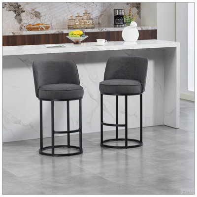 Ensemble de 2 tabourets de bar à hauteur de comptoir, tabourets de bar moderne avec dossier, tabourets de bar rembourrés en tissu de lin pour îlot de cuisine