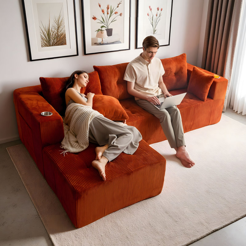 Canapé modulaire en velours côtelé Boneless, Velours côtelé orange