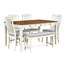 Ensemble de table de salle à manger en bois Mid-Century 6 pièces, ensemble de table de cuisine avec tiroir, chaises rembourrées et banc-724942114