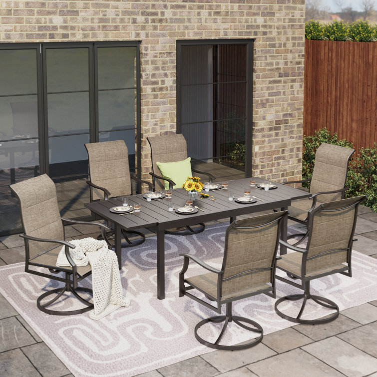 Rectangle Outdoor Patio Dining Set Expandable Heavy Duty Metal Table With Sling Chairs