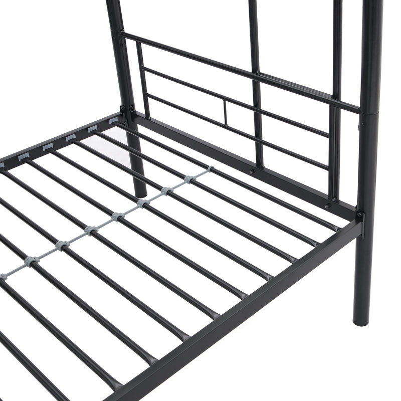 Black Twin Metal Bunk Bed, Space - Saving In Bedroom Design, Strong And Construction, Noise Operation, Easy Assembly Instruction, No Box Spring Required Bed Metal, Over Twin, Saving, Steel Structure,