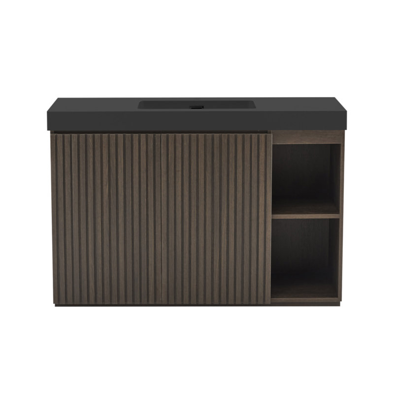 Meuble-lavabo sur pied en chêne fumé GALAN, Chêne, 48"