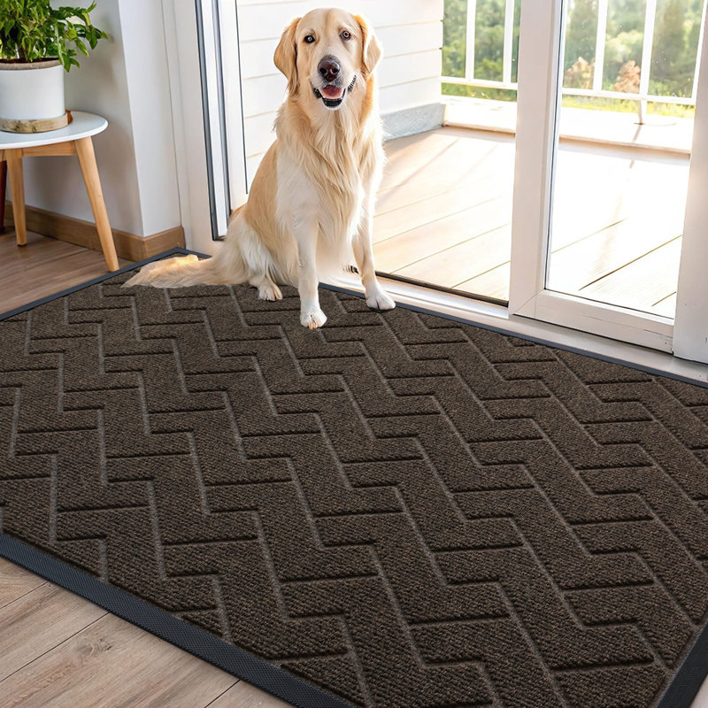 Tapis géométrique d'extérieur Welcome, L 32 po x L 47 po, Brun     