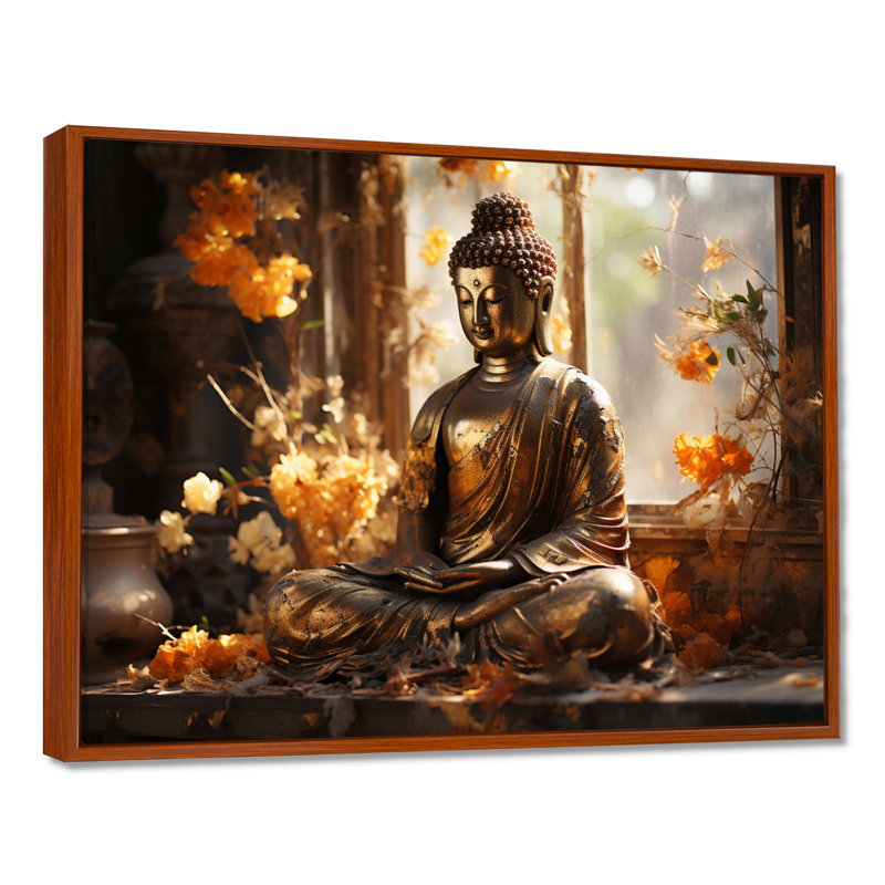 Bouddha doré thaïlandais - art mural de la Thaïlande, H 12 po x l 20 po x P 1 po, Cadre flottant brun
