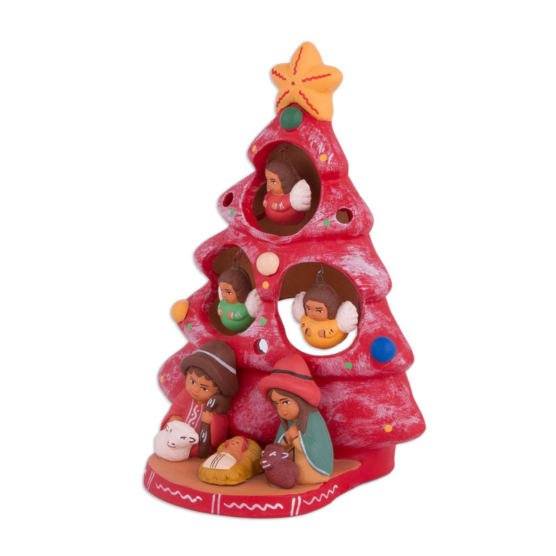 Scène crèche en céramique "naissance" sous l’arbre