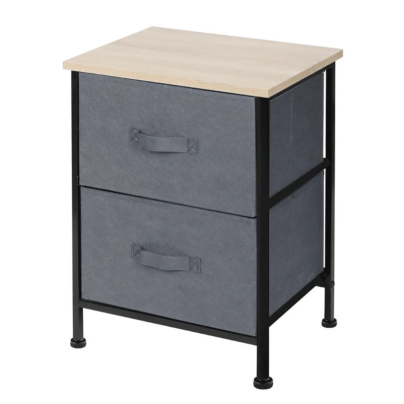 Commode de chevet 2 tiroirs Grey Beige, Gris/beige