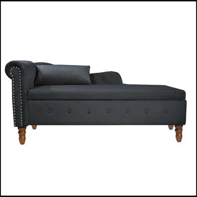 Chaise Lounge Indoor with Storage & Pillow, Upholstered Rolled Arm Chesterfield Style for Sleeping and Relaxation