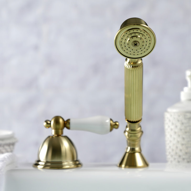 Kingston Brass Vintage Deck Mount Hand Shower with Diverter for Roman Tub Faucet, White/Brushed Brass