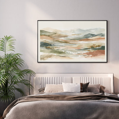Très grand art mural imprimé sur tissu - Paysage abstrait coloré de montagne neutre pour la décoration d'un salon ou d'une chambre à coucher - «Assemblage requis du cadre (cadre non fini)»