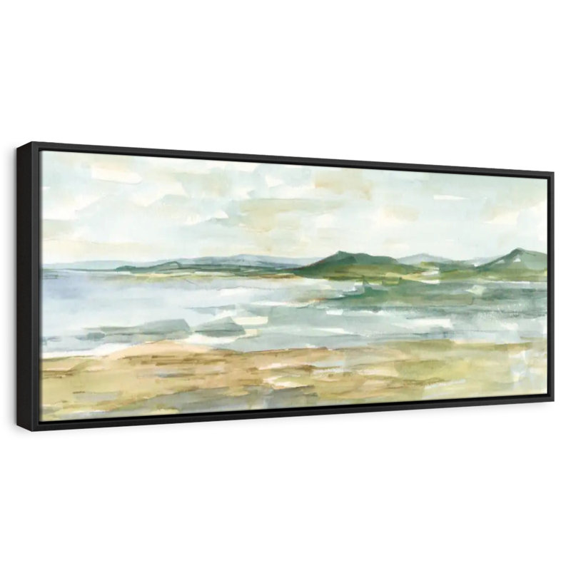 Paysage marin panoramique I, 25 po x 9 po, Cadre flottant noir