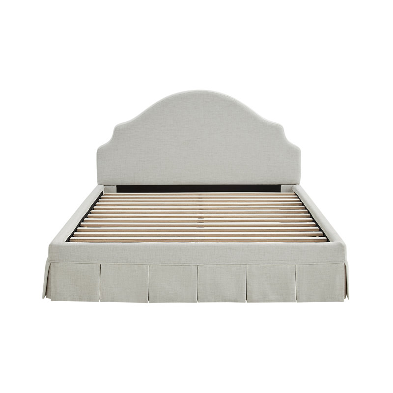 Caroline Queen Size Upholstered Bed with Hidden Storage and USB Power Ports Woven Fabric, Beige, Beige, Queen