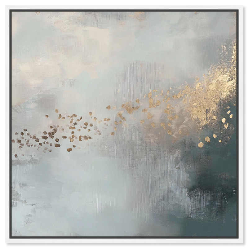 Toiles argentées et or I, art abstrait de luxe par Art Remedy, H 13 po x l 13 po, Cadre flottant blanc