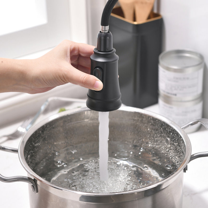 Single Hole Black Kitchen Faucet With Pull Out - For Rotatable Modern
