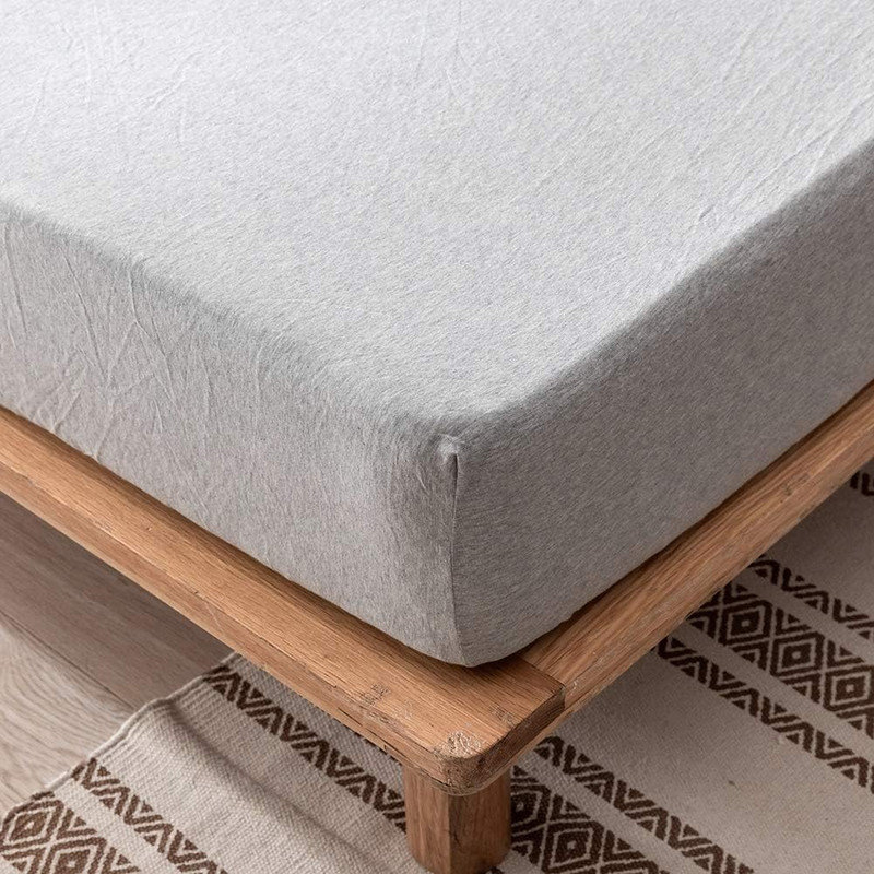 Drap-housse en coton tricoté 3 pièces DONEUS, Drap-housse grand avec 2 taies d'oreiller, Gris