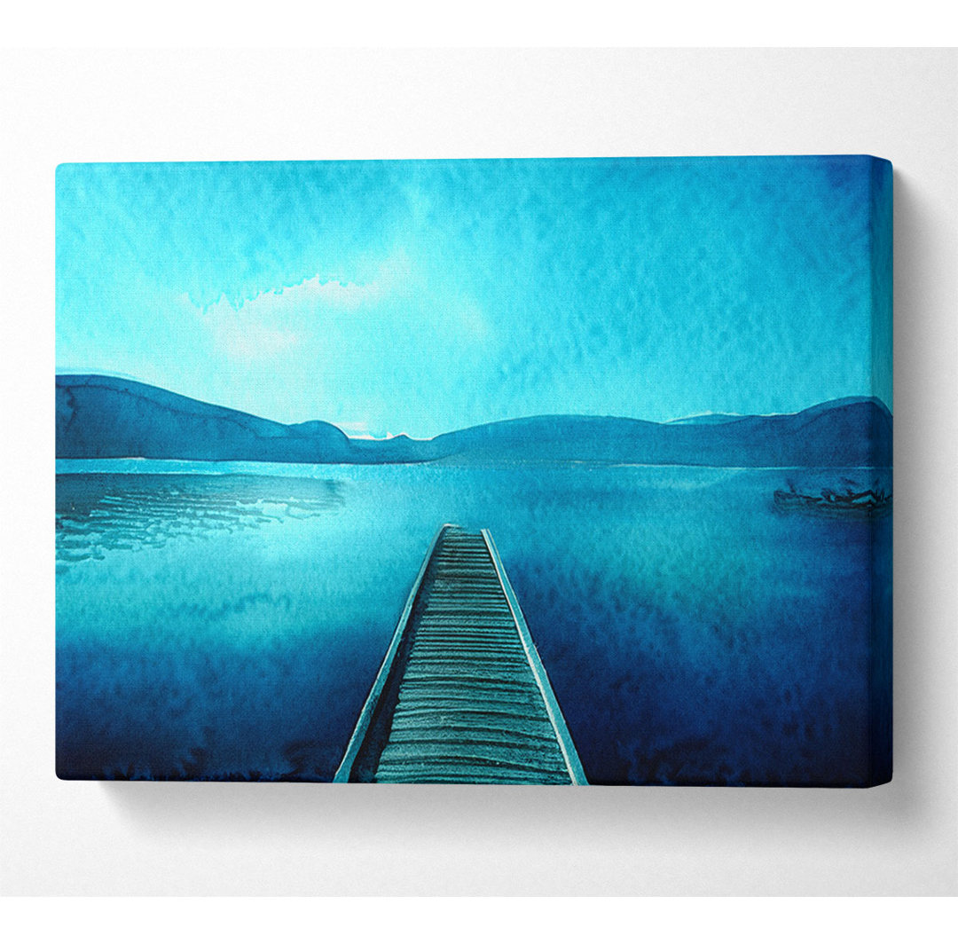 Blauer See Dock Leinwand Aquarell