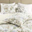 Couette 6 pièces en coton imprimé King, motif floral rafraîchissant, 300 fils/cm², douceur incomparable, literie coordonnée comprenant taies d'oreiller à volant et coussins décoratifs imprimés, couleur naturelle
