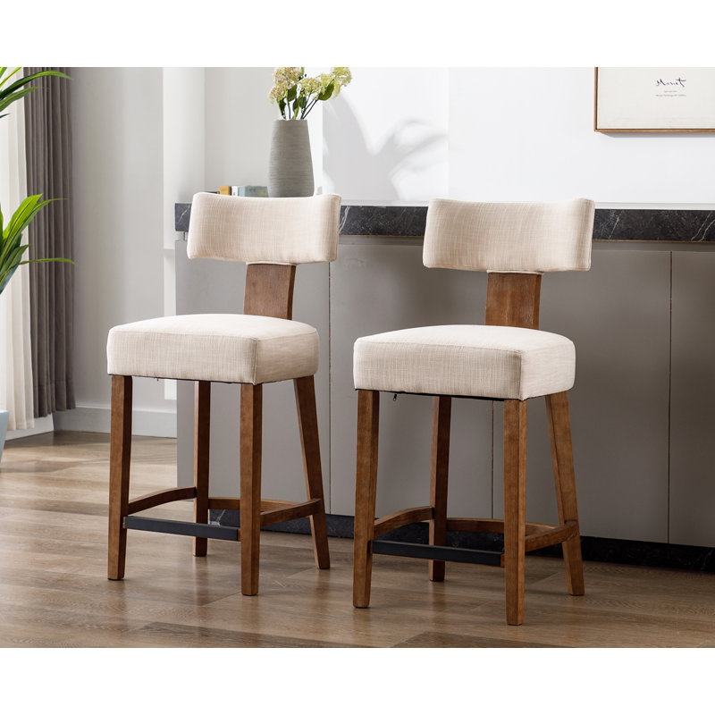 Mid Century Modern Bar Stools Farmhouse Upholstered Chairs With Curved Backrest Kitchen Bar Chairs, Beige