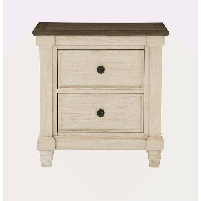 Table de chevet transitionnelle de style rustique 1pc avec 2 tiroirs et meubles de chambre brun antique
