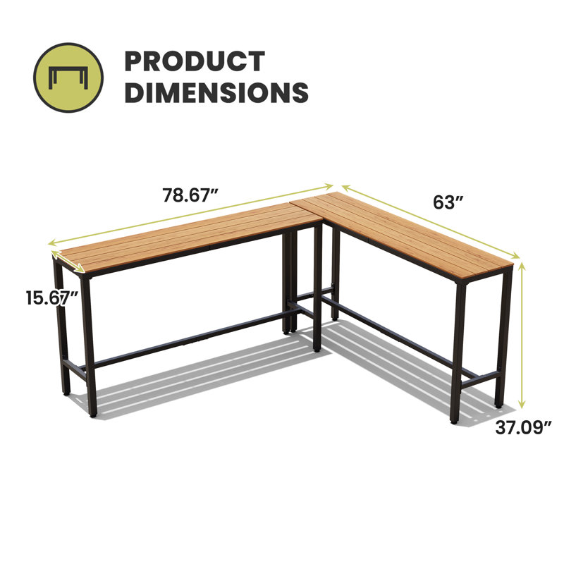 Arboleya Rectangular Metal Outdoor Bar Table, 37.09" H x 78.67" W x 63" D, Brown