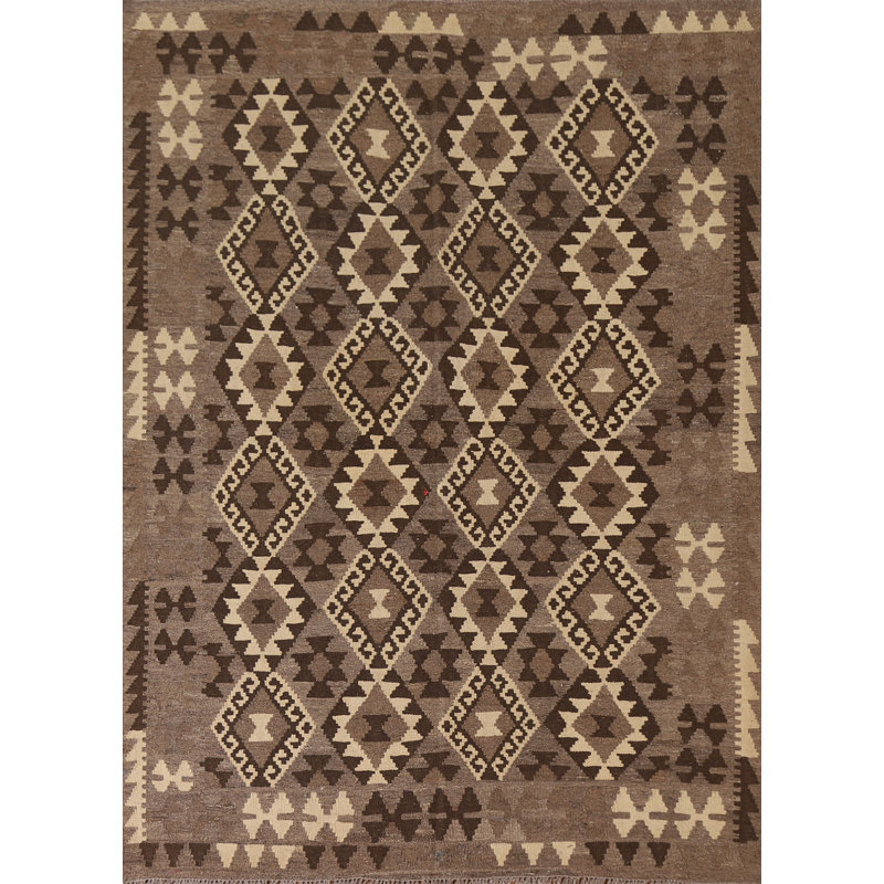 Tapis kilim réversible en laine brun 5 x 6