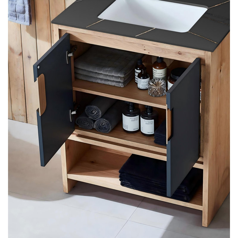Lyon 30" W Single Vanity, Black of Night/Maple, Black