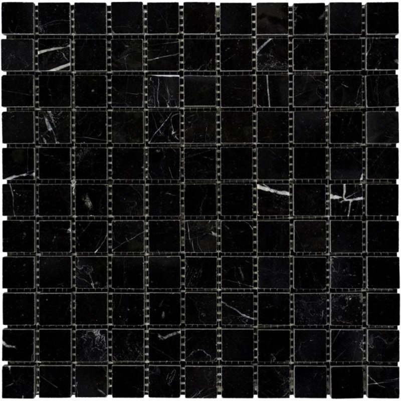 Nero Marquina Marble 1X1 Polished Mosaic Tile, Honed Black