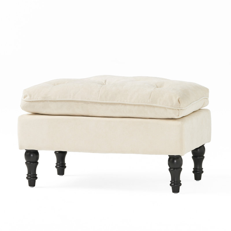  Cushion-Top Ottoman, Elegant Footrest with Turned Legs, Classic Accent Seating for Living Room or Bedroom, Cream