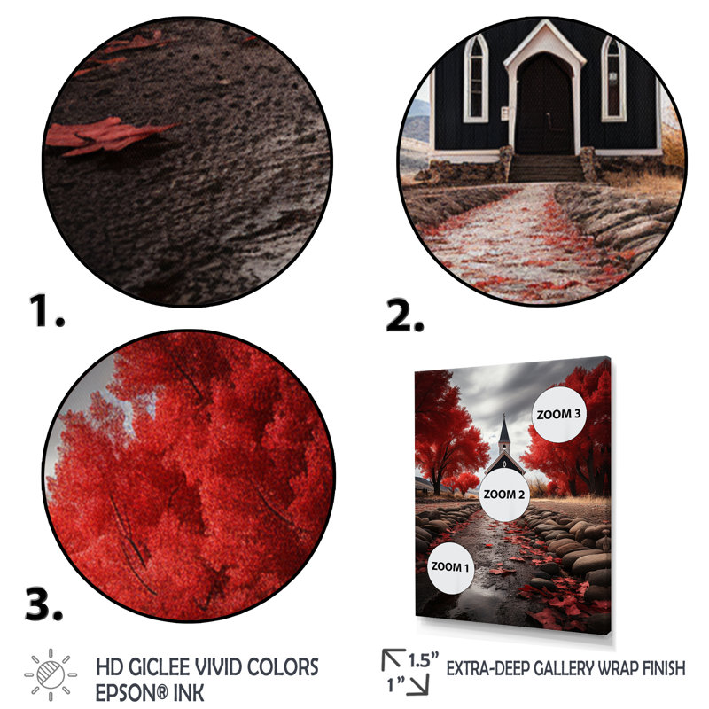 «Averardo Red Church Sanctuary in Solitude», reproduction sur toile, H 20 po x l 12 po x P 1 po, Cadre naturel flottant