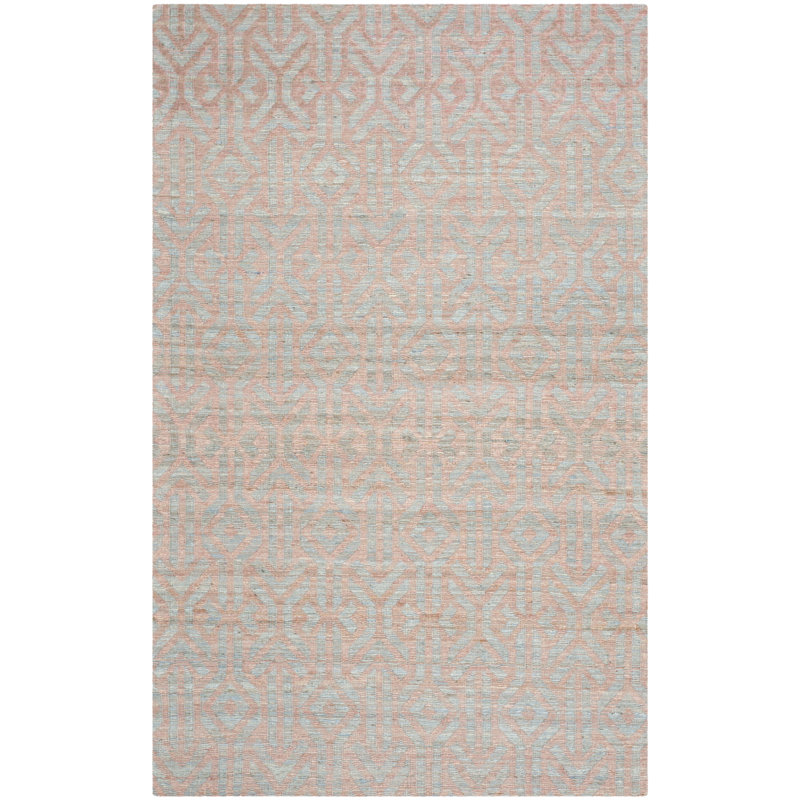 Laumer Hand Woven Jute/Cotton Geometric Rug in Blue/Rust
