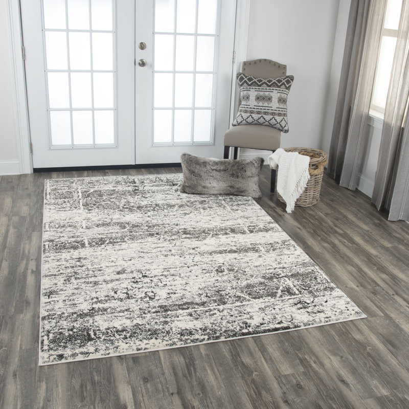 Barger Abstract Grey/White Area Rug, Rectangle 3'11" x 5'6"