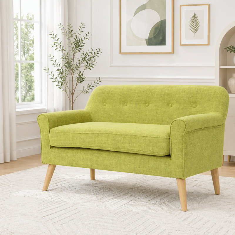Causeuse Mid-Century avec dossier capitonné, Pale Green Fabric