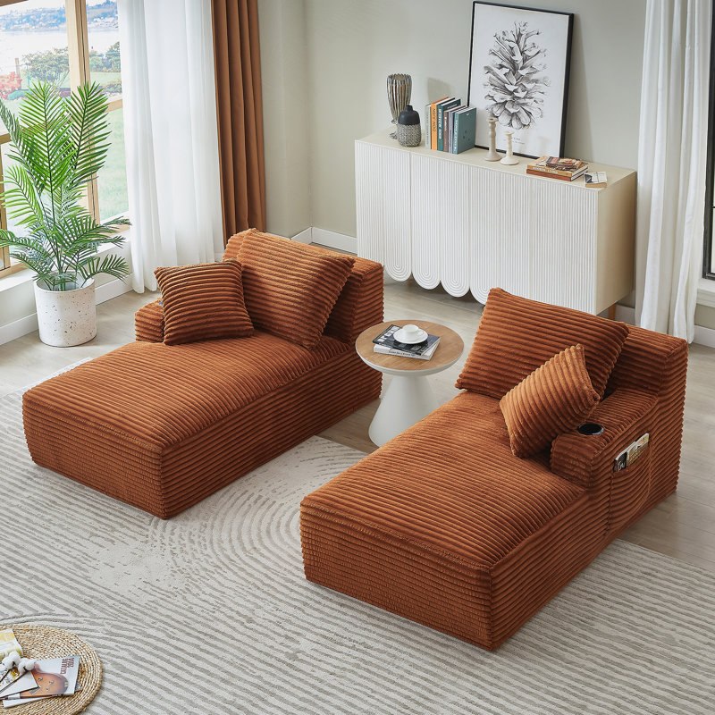 Méridienne compressible double avec porte-gobelets - aucun assemblage requis, causeuse moelleuse moderne pour la lecture de salon à l'intérieur