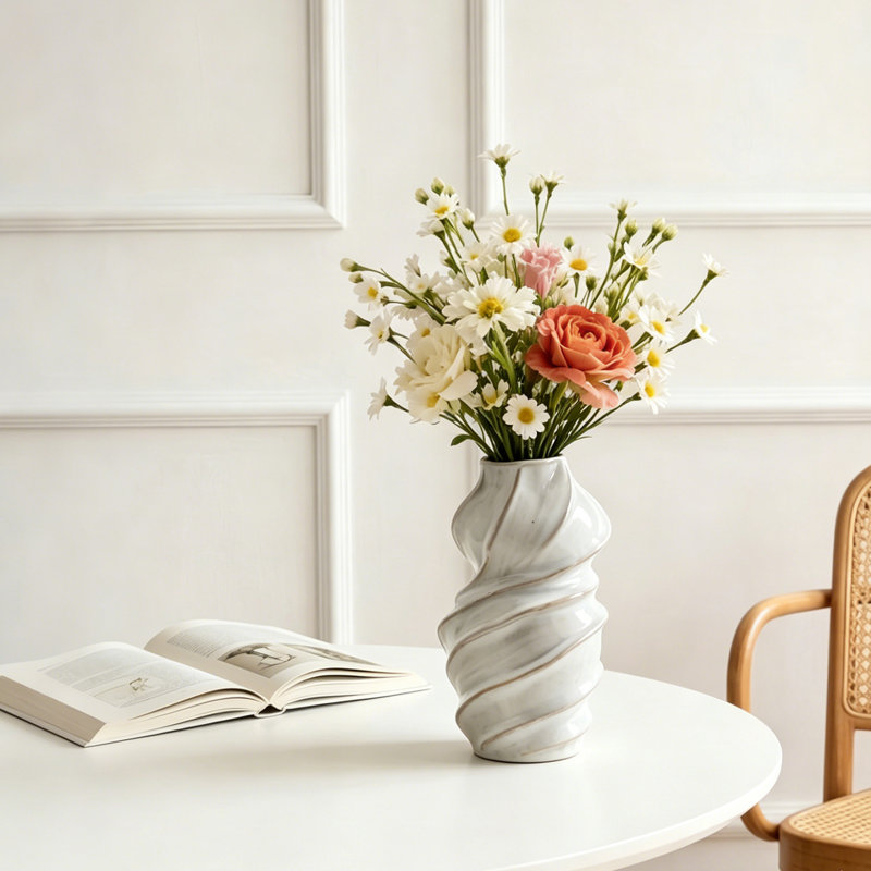 Vase blanc en céramique tourbillon, vase décoratif Wabi Sabi