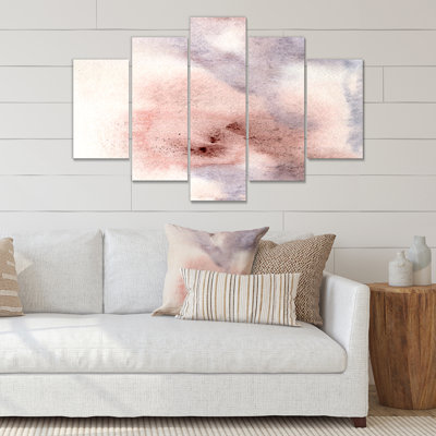 Pastel Abstract with Blue Pink Beige and Red Spots - 5 Piece Wrapped Canvas Painting Print Set