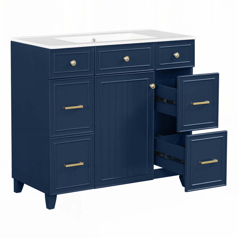 Meuble-lavabo 36 po avec lavabo en céramique, Bleu