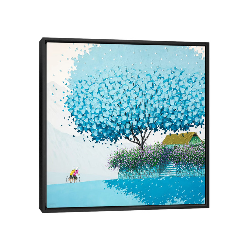 «Winter», peinture sur bois, H 18 po x l 18 po x P 1,5 po, Toile encadrée noire, Pas de tapis