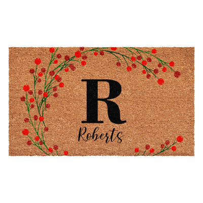 Personalized Christmas Berries Doormat, Letter R