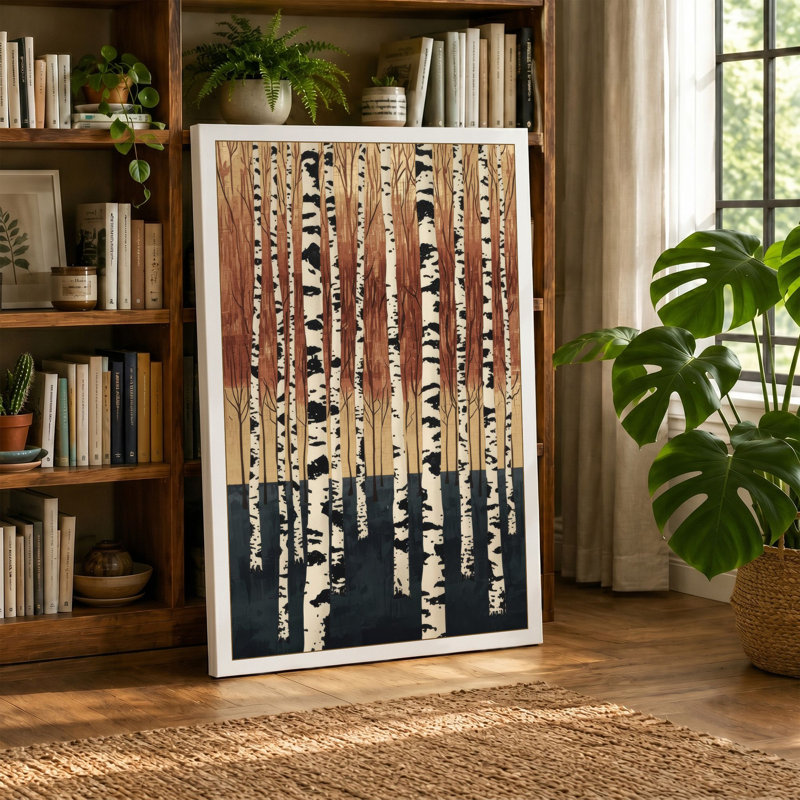 Birch Forest Scandinavian - Wrapped Canvas, 30x20 - 76.2 x 50.8 cm, Ochre Border