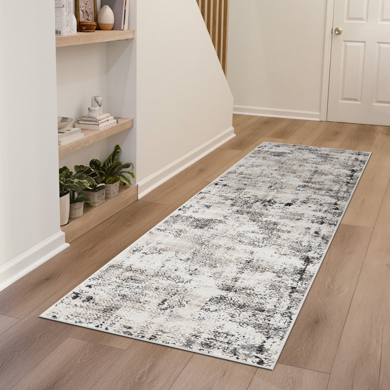 Tapis d'intérieur abstrait beige Mair Adrian, Tapis de couloir 2 pi 3 po x 7 pi 3 po