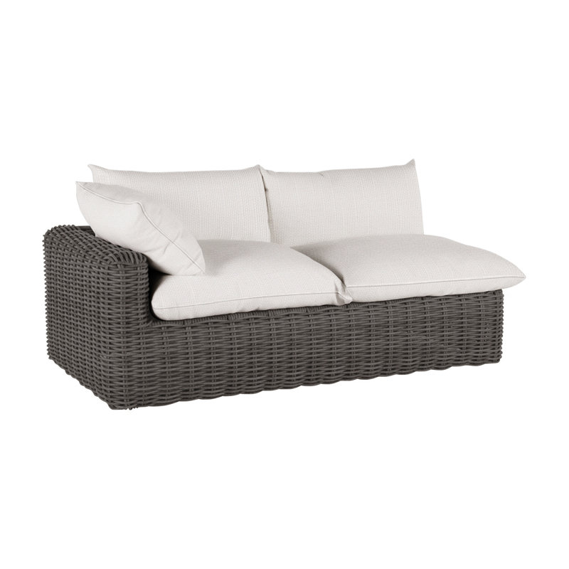 Montecito 75.25" Wide Outdoor Wicker Right Hand Facing Loveseat with Cushions, Welt, Slate Gray, Linen Snow