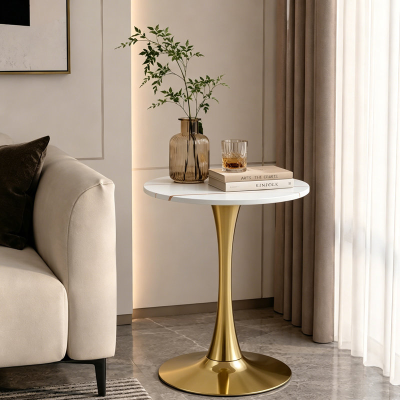Small Round Dining Table kitchen Table Bistro Table Cocktail Table Tulip Table Pub Table Pedestal Table, White/Gold