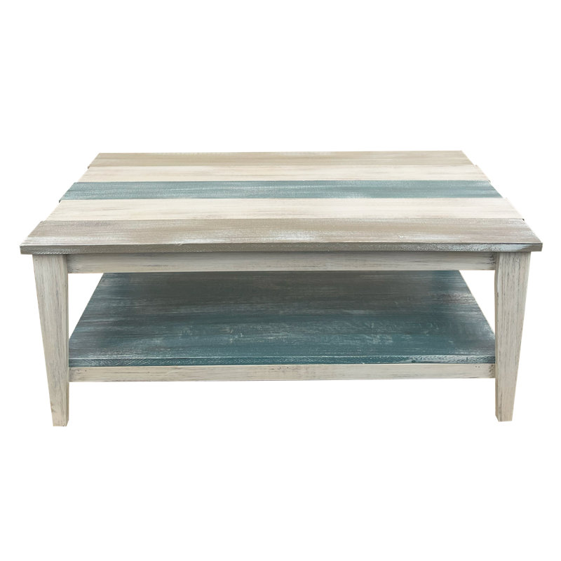 Cottage/Tide Stripe Tapered Leg All Wood Coffee Table, Cream, Navy/Blue/Cream