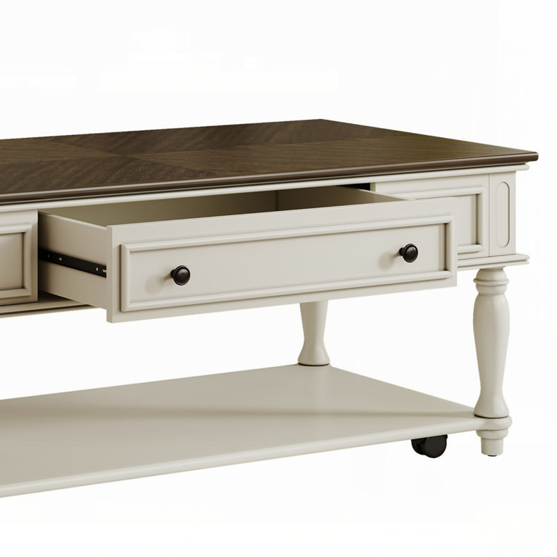 Table basse Farmhouse avec un tiroir, Gris / Blanc
