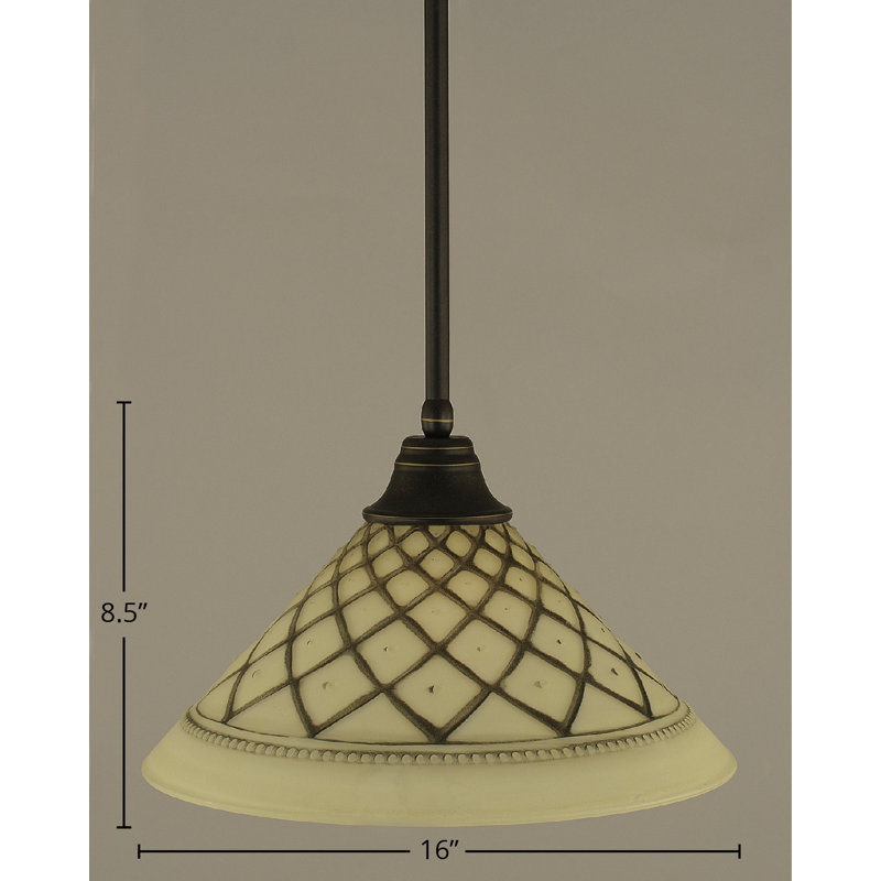 Luminaire suspendu avec tige en verre, Granit foncé, 16 po, Verre de cristal glaçage au chocolat