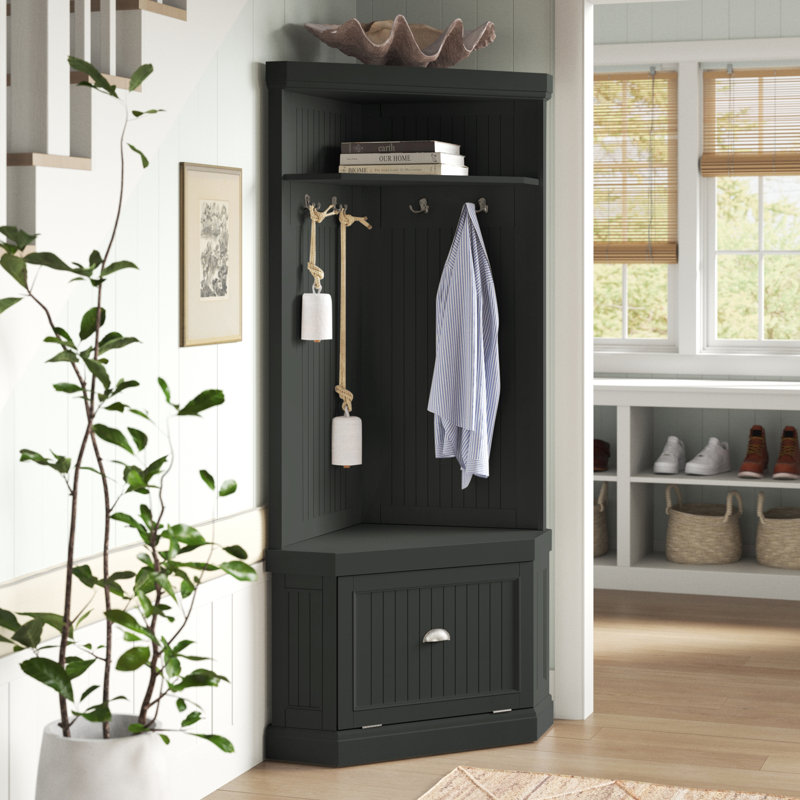 Arjae Hall Tree 33.5'' Wide with Bench, Distressed Black