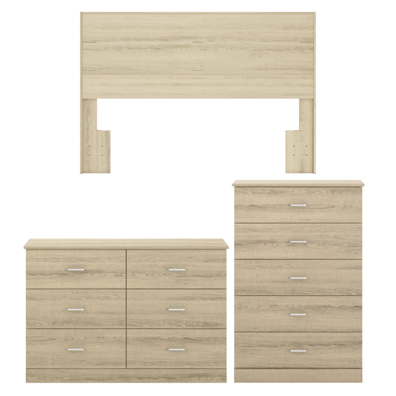 Allyannah Modern Coordinated 3 Piece Bedroom  Set, Oslo Oak